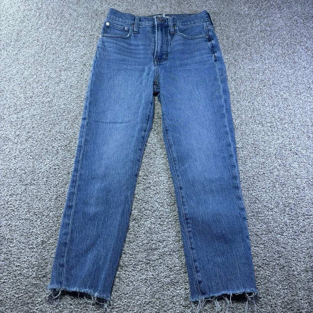 Madewell Perfect Vintage Straight Jeans Womens 24P Blue High Rise Raw Hem Denim